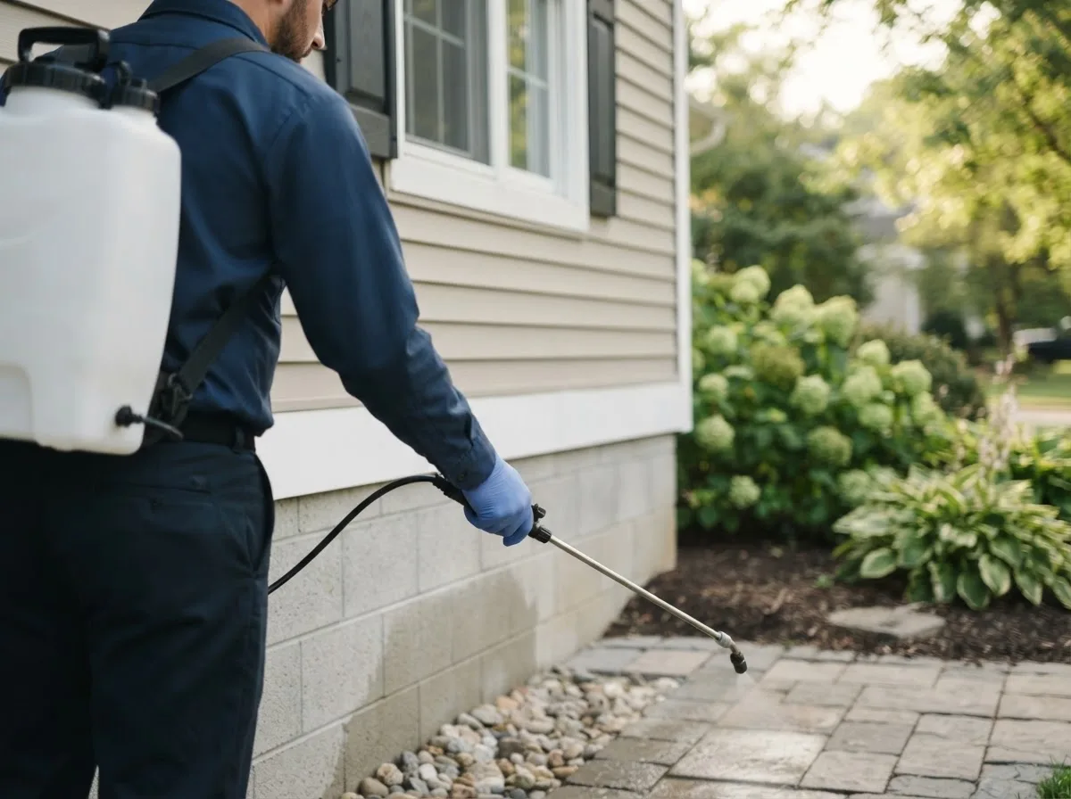 Pest control technician inspecting a home in Thaxton, MS